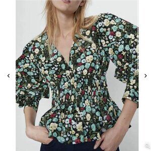 ZARA Floral Puff Sleeve Blouse Size S NEW WITH TAG!